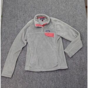 Patagonia Fleece Jacket Womens Small Gray Pink Synchilla Puollover Snap Neck